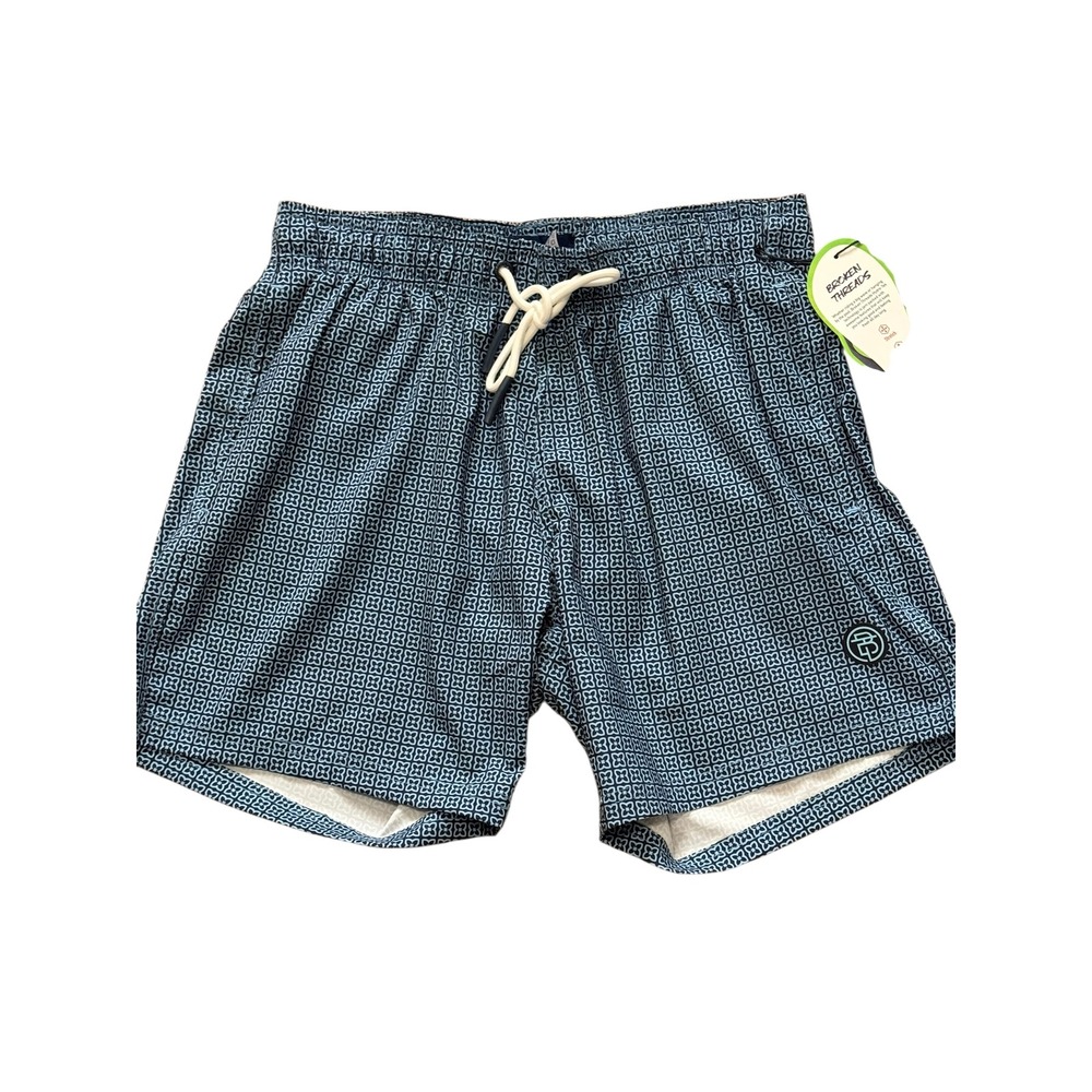 Broken Threads Blue Hydro-Tek Swim Trunks Geometric Pattern Sz Small NWT‎